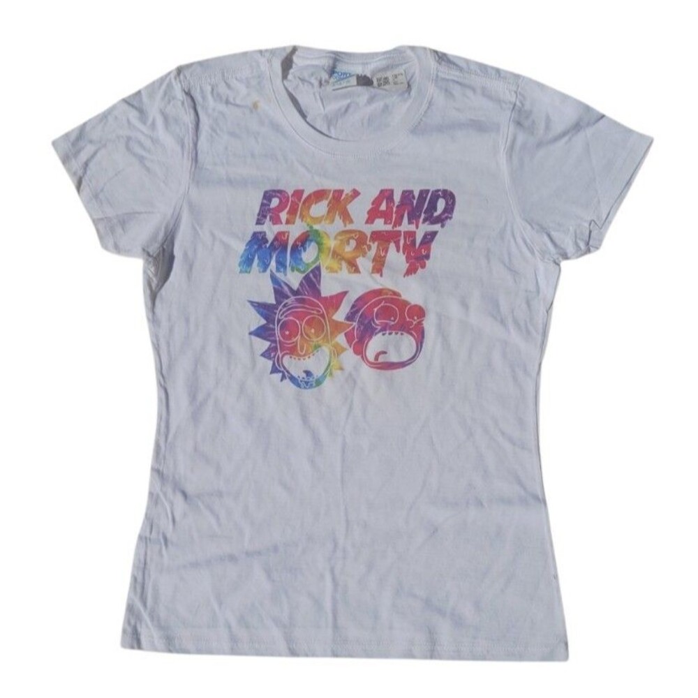 Rick & Morty Rainbow Tie Dye Melt Women's Small Graphic T Shirt NEW w/ Blemish